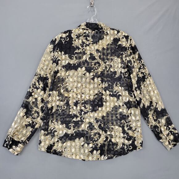 Expose Black Gold Shirt Preppy Floral Long Sleeves Button Up Womens Size L Top - Picture 3 of 10
